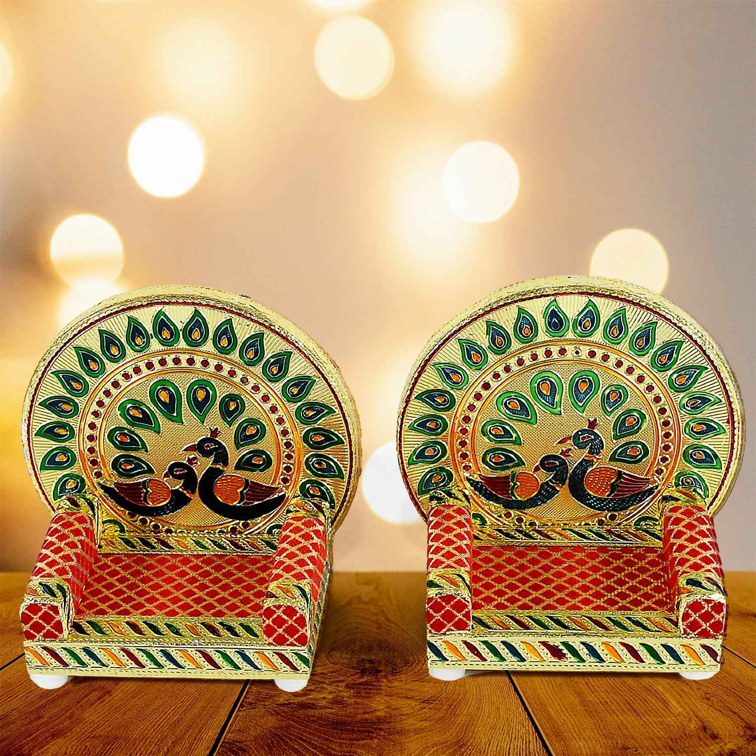 17697 Meenakari Work Laddu Gopal Singhasan For Pooja Mandir Wooden Krishna Ladoo Bal Gopal Sofa Asan Home Decorative Premium Look Decorative Singhasan Suitable For Home Office Restaurant (2 Pc Set)