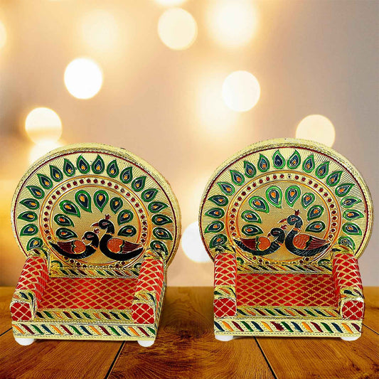 17697 Meenakari Work Laddu Gopal Singhasan For Pooja Mandir Wooden Krishna Ladoo Bal Gopal Sofa Asan Home Decorative Premium Look Decorative Singhasan Suitable For Home Office Restaurant (2 Pc Set)