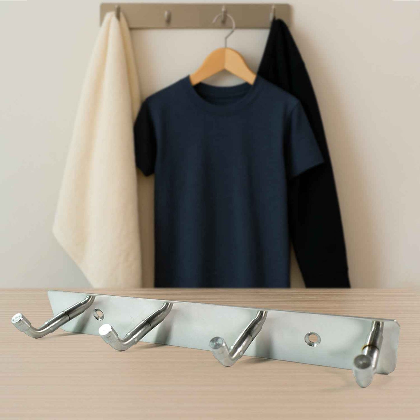 Stainless Steel Wall Mounted Coat 4 Hook Rack (20x3  1 Pc)
