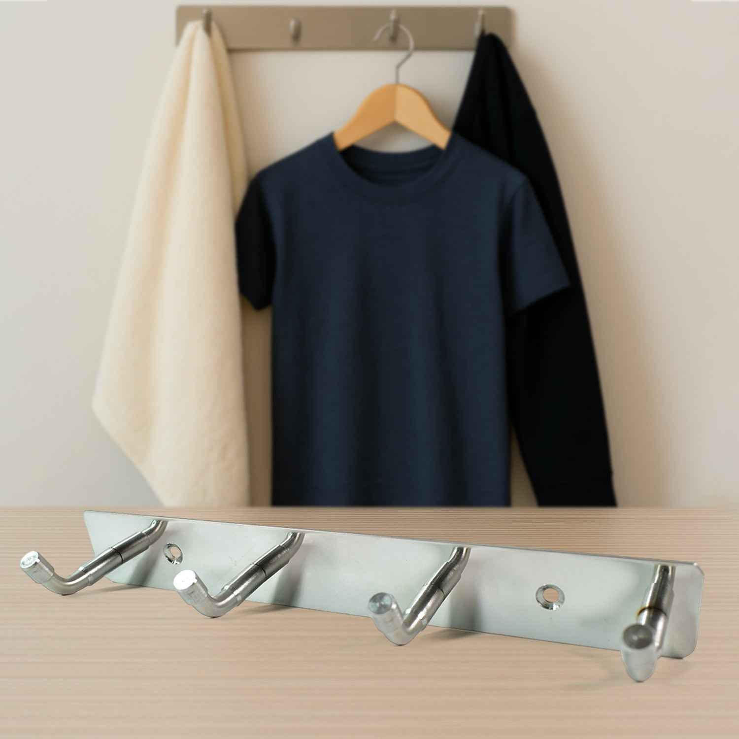 Stainless Steel Wall Mounted Coat 4 Hook Rack (20x3  1 Pc)