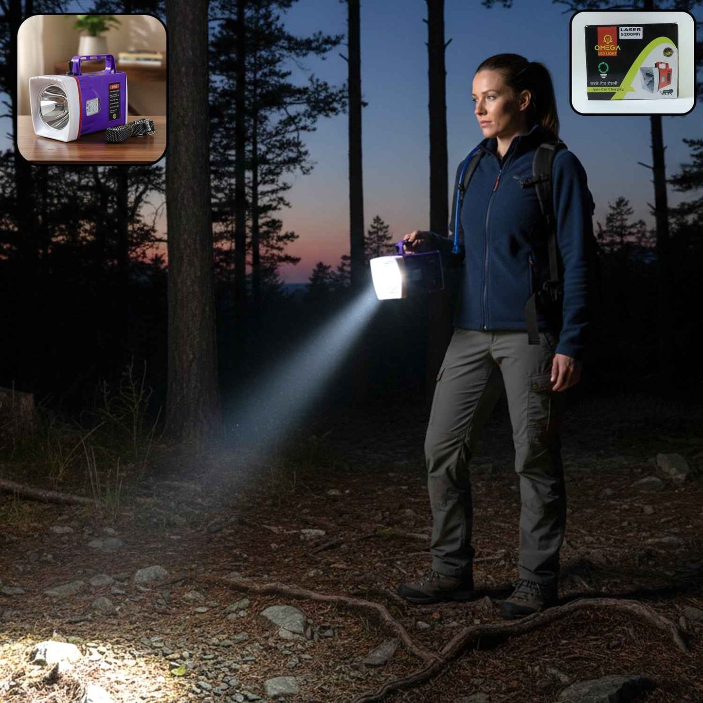 Omega Rechargeable Led Laser Torch Light With 5200 Mah Battery