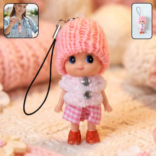 Cute Mini Doll Keychain Soft Knitted Cap Girl Charm Keyring (1 Pc  Mix Color)