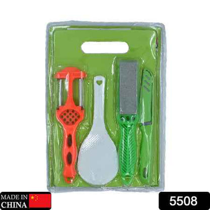 5508 Plastic Chopping Board With Knife Set And Scissor And Wine Stainless Steel And Plastic Kitchen Item Multipurpose Cutting Vegetables