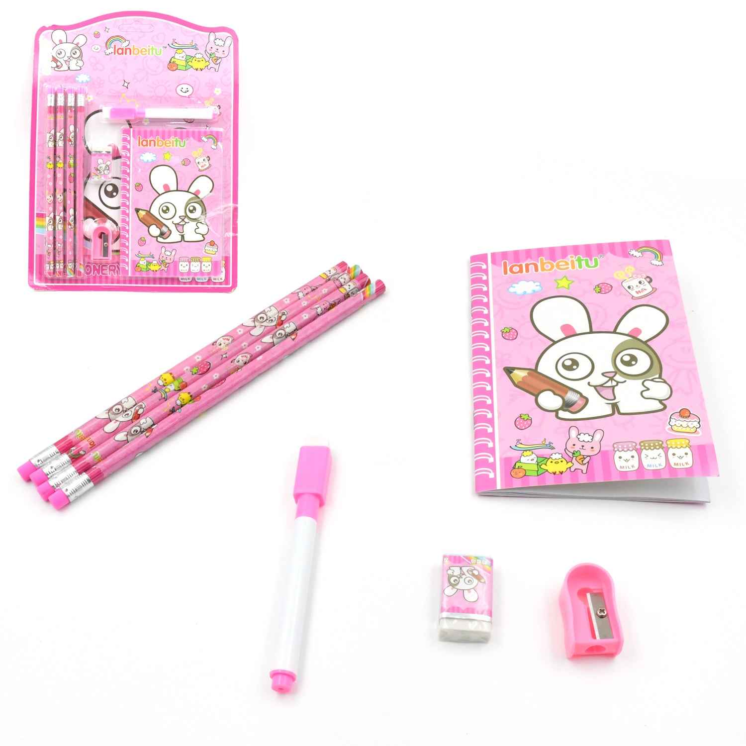 4299 Stationery Kit For Kids - Stationery Set Includes Wooden Pencil Sharpener Pencil And Eraser Set Small Diary School Supply Set Birthday Return Gift For Kids Boys Girls (8 Pc Set)