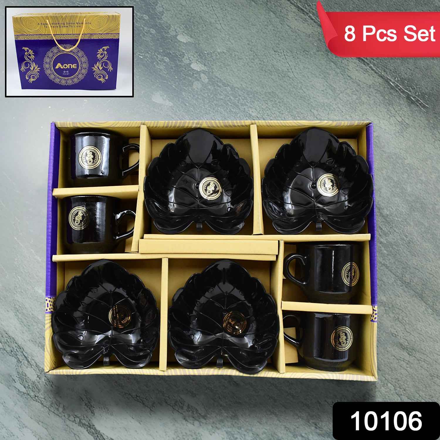 A One Ceramic Tea  Cups  Mug Set With Leaf Shape Serving Bowl (8 Pcs Set) - Best Deals at BeSh Deals®