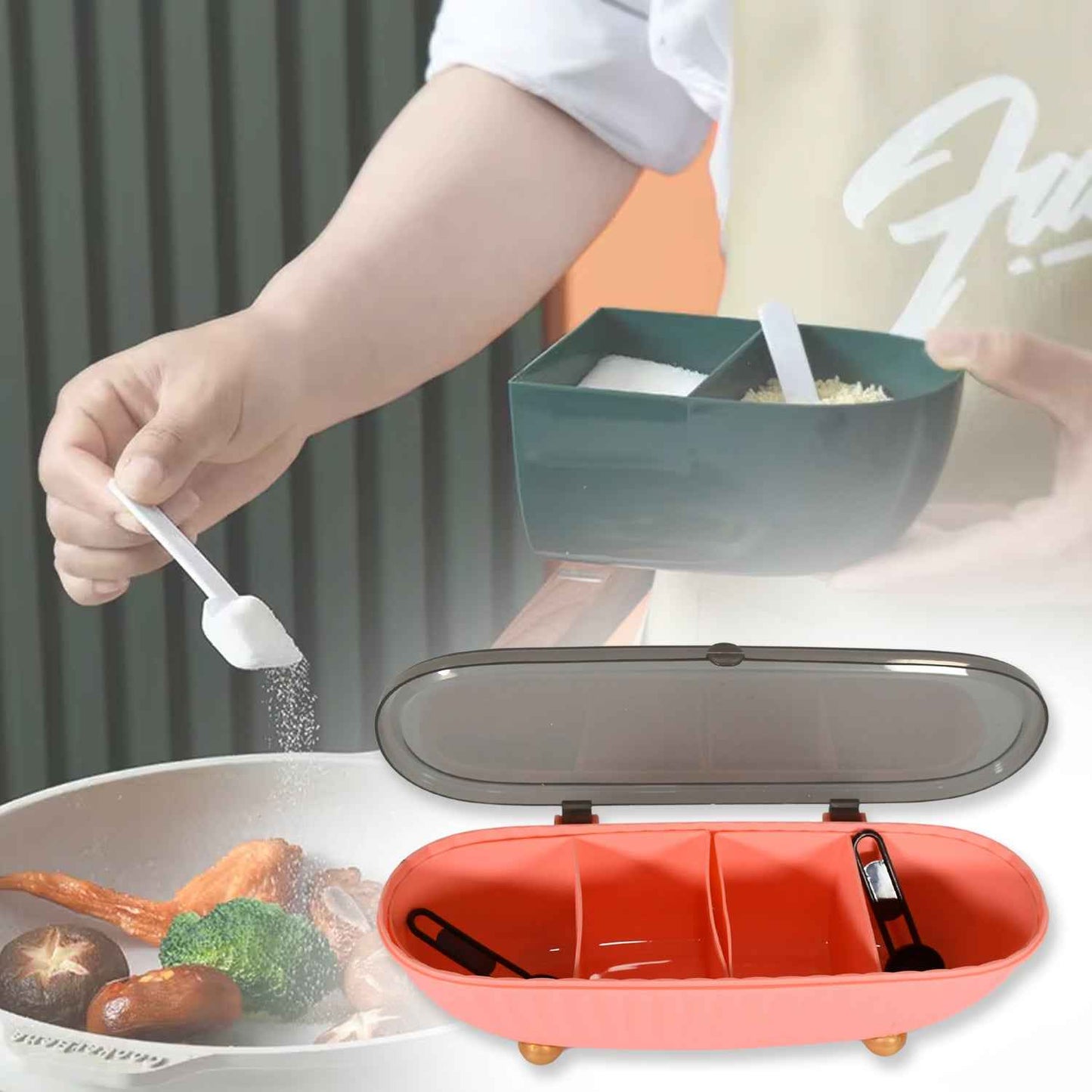 Spice Jar Durable Spice Seasoning Box Jar Food Grade Spoon Seasoning Case For Kitchen Dry Fruit Tray (1 Pc) - BeSh Deals®