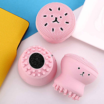 1671 Facial Cleansing Brushes Cute Octopus Shape Silicone Face Scrubber Massager Skincare Tool (1pc)