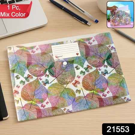 Printed A4 Document Folder  Leaf Design With Button Closure  Label Slot (1 Pc)