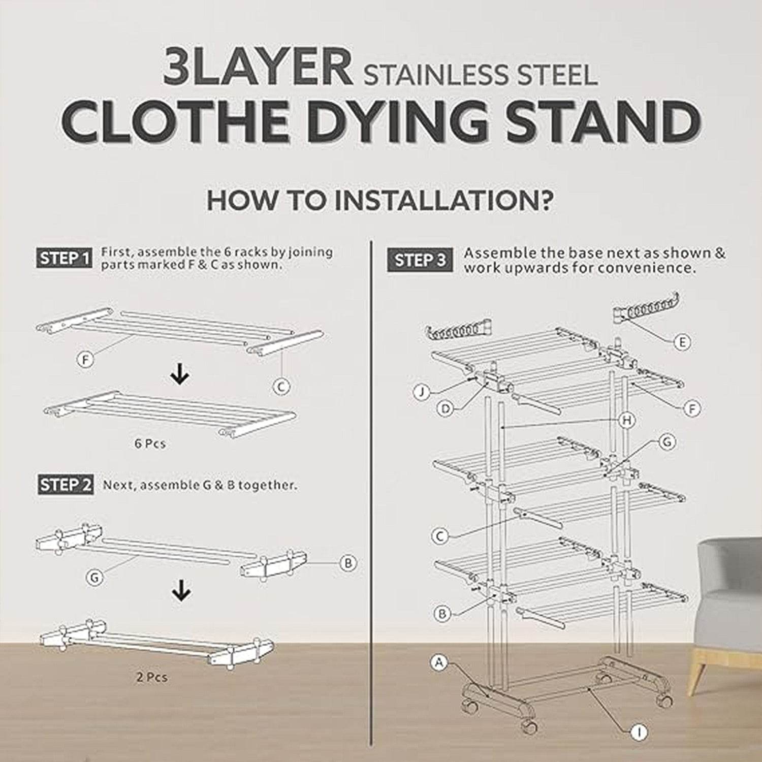 3-tier Foldable Stainless Steel Cloth Drying Stand With Wheels - Best Deals at BeSh Deals®