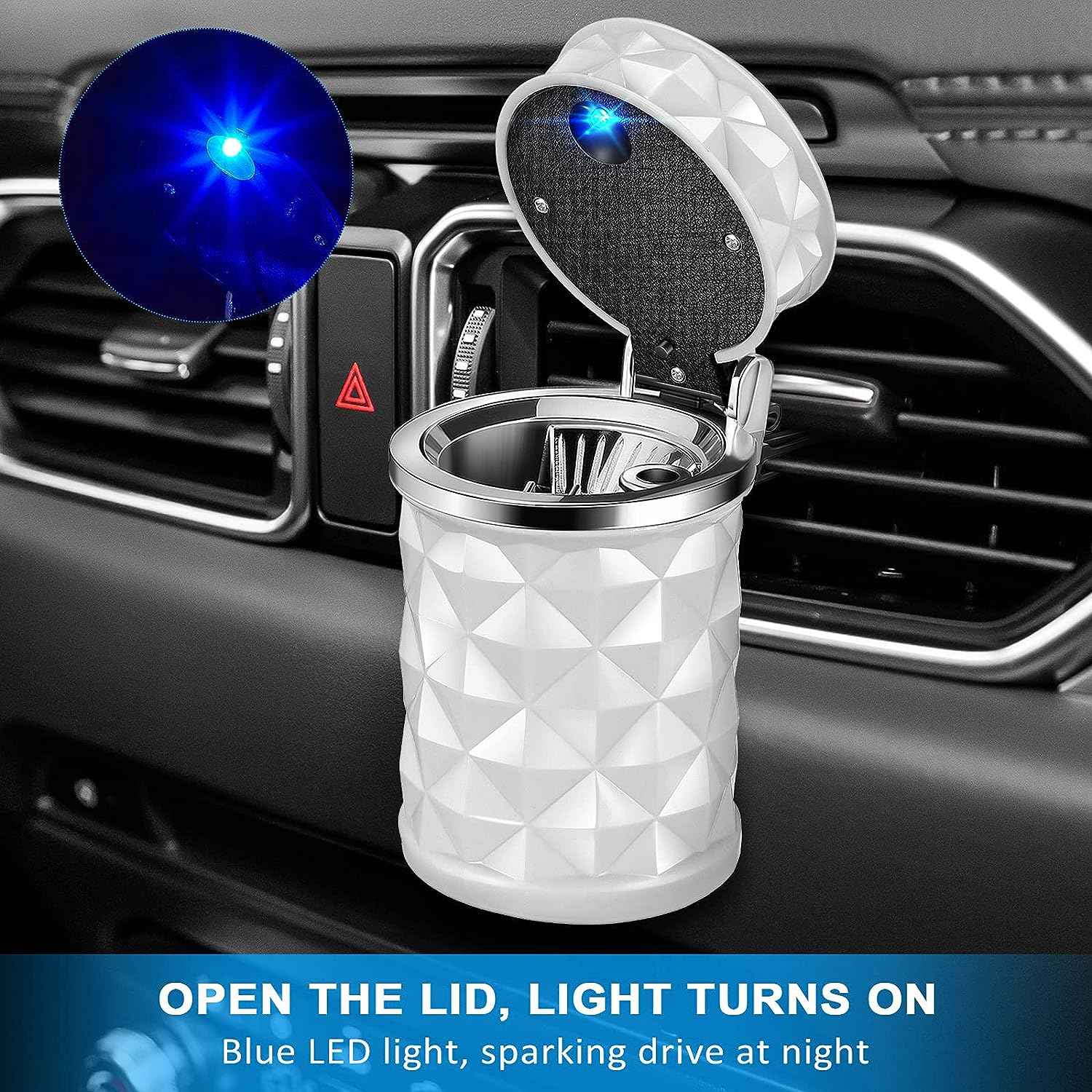 7932 Car Cupholder Travel Ashtray With Lid And Led Light Portable With Blue Led Light Ideal Decorative Cigar Ash Bucket Cigarette Ashtray Car Waste Bin