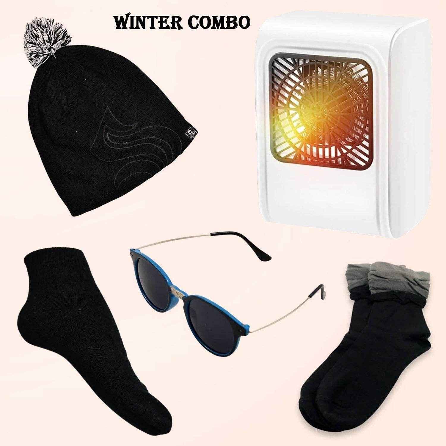 Winter Warm Set- Bennie Hat Room Heater Sunglasses And Socks (5 Pcs Combo) - Best Deals at BeSh Deals®