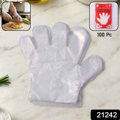 Disposable Transparent Plastic Gloves (100 Piece Pack)