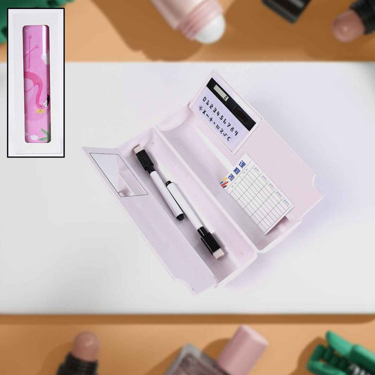 17609 8 in 1 Compass Box, Geometry Box 2 Compartment, Pencil Box with 1 Calculator, 1 Mirror, 2 Marker for Boys Art Plastic Pencil Box