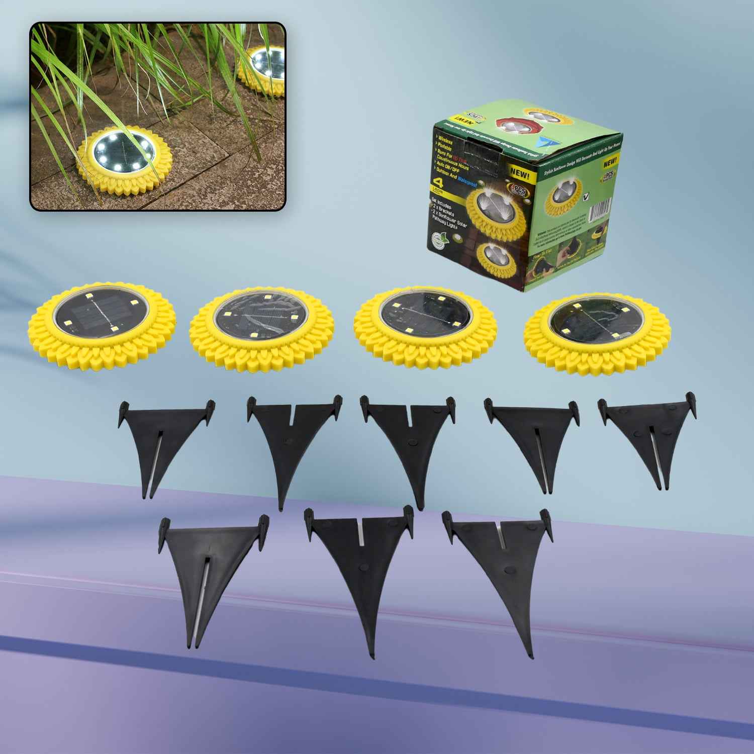 9364 4 Pack Solar Ground Lights Led Solar Powered Disk Lights Outdoor Waterproof Garden Landscape Lighting For Yard Deck Lawn Pathway Walkway Balcony Decoration