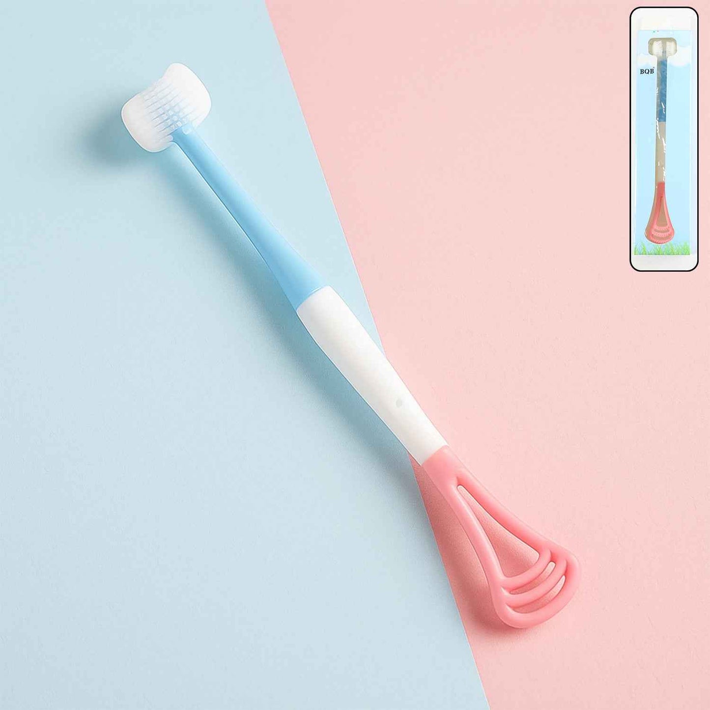 2-in-1 Baby Tongue Cleaner And Oral Massager Stick With Soft Silicone Brush Head