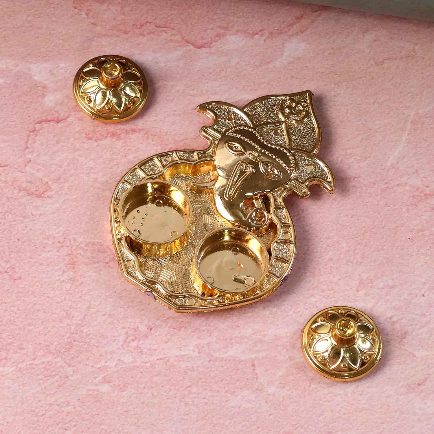 Traditional Golden Lord Ganesha Kumkum Dish  (1 Pc)