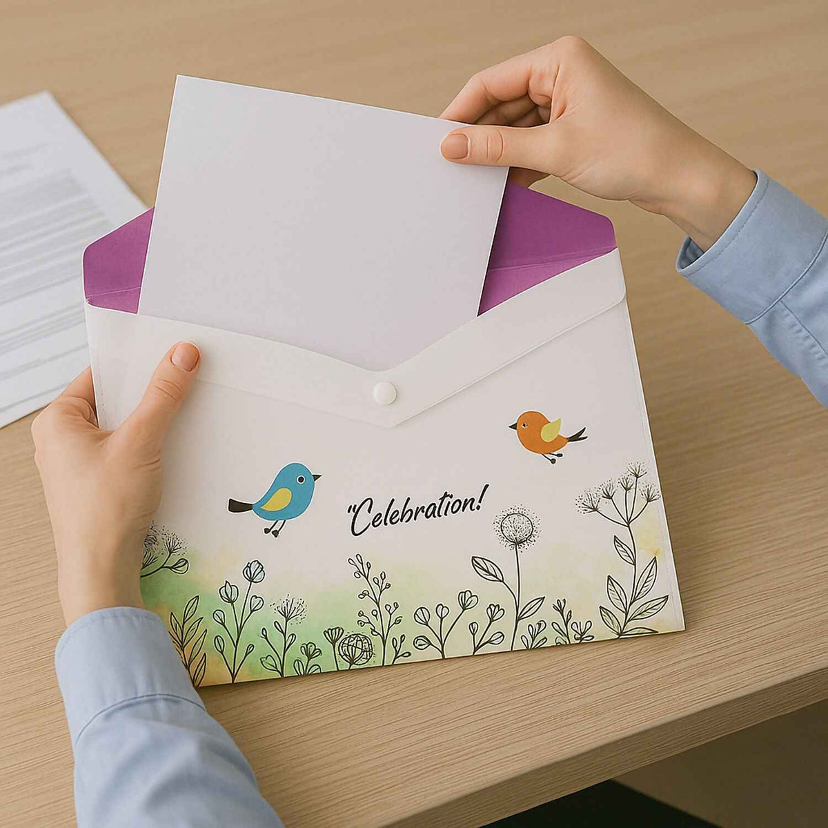Mix Design A4 Printed Document Folder With Decorative Button Closure (1 Pc)