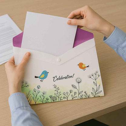Mix Design A4 Printed Document Folder With Decorative Button Closure (1 Pc)