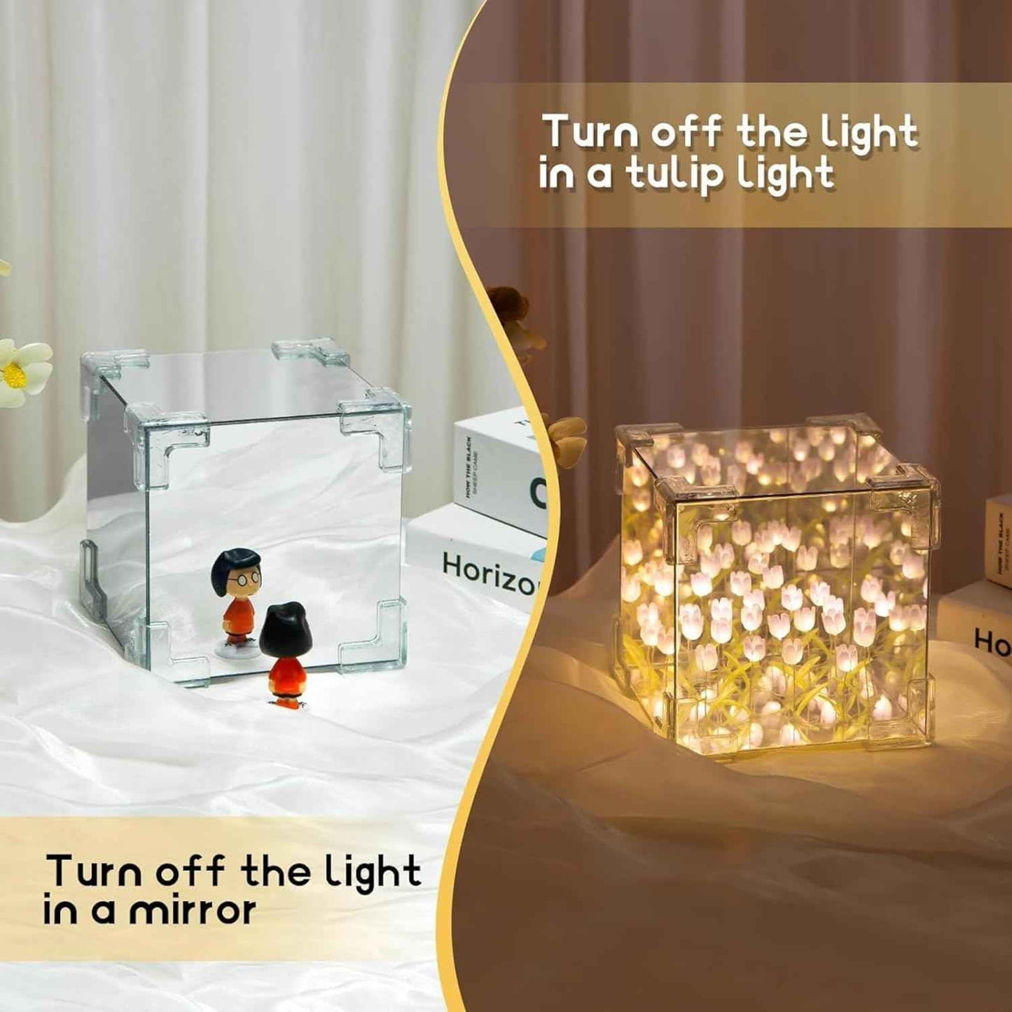 Decorative Tulip Flower Led Cube Night Lamp Set (1 Set  Mix Color)