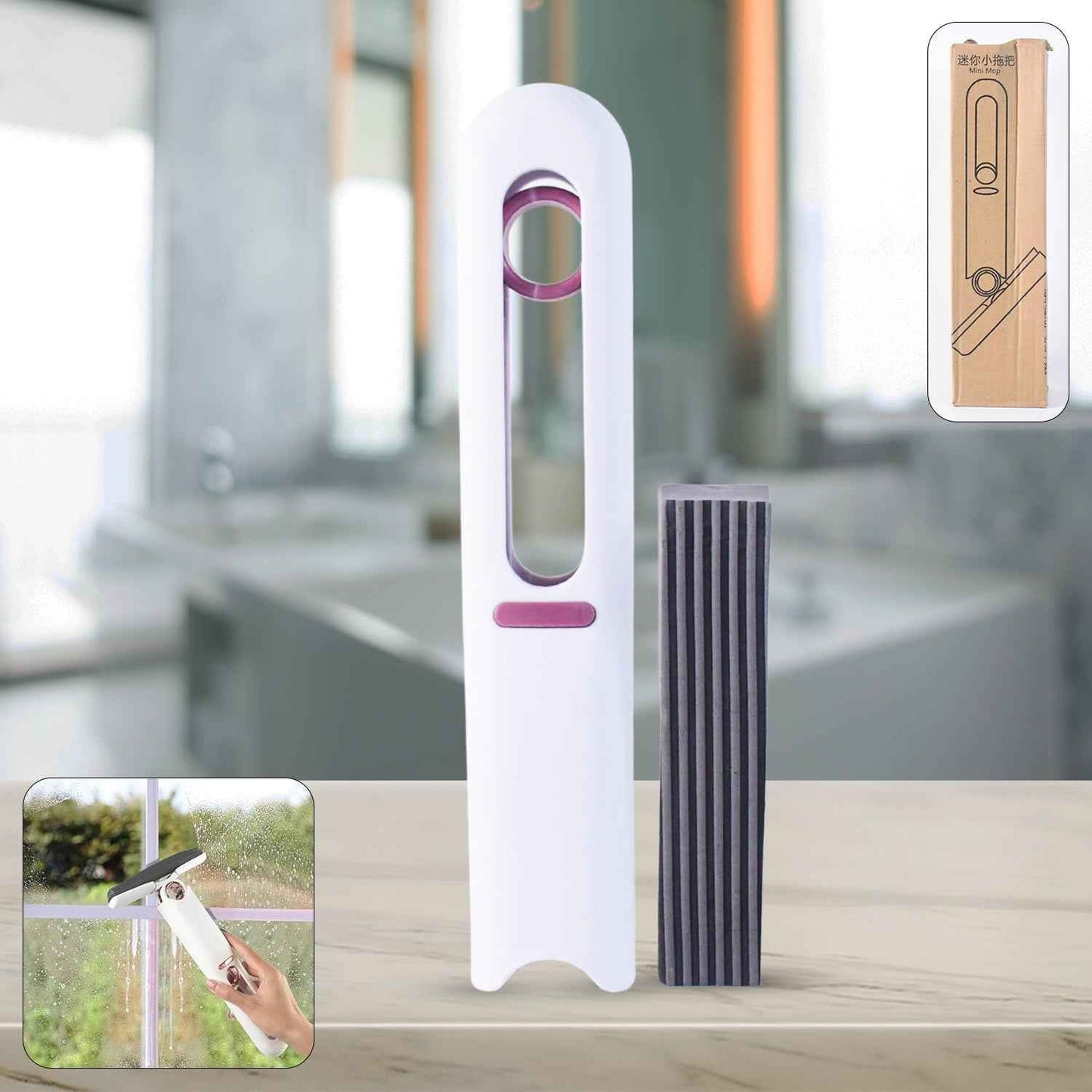 4707 Portable Self-squeeze Short Mop Mini Hand Wash-free Strong Absorbent Mop With 1 Cotton Head Cleaning Sponge For Bathroom Kitchens Table