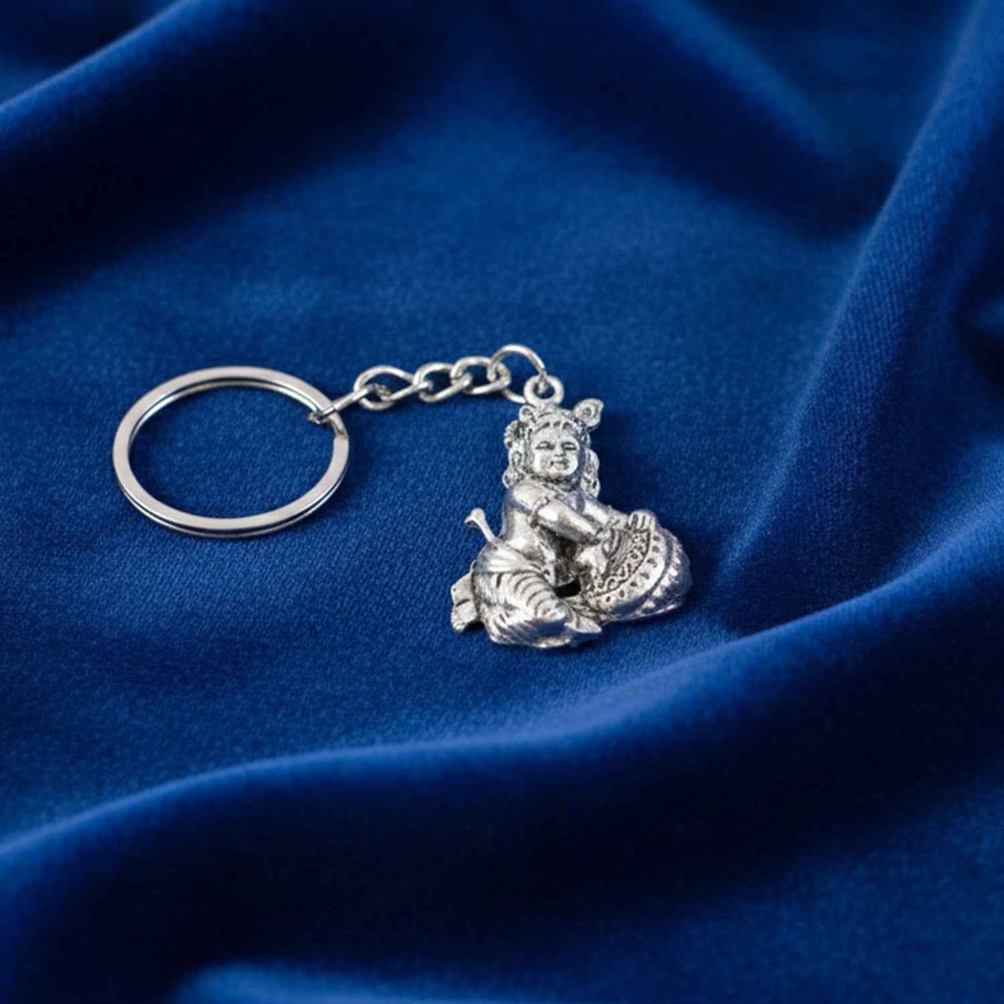 Premium Silver-finish Metal Bal Krishna Eating Makhan Keychain (1 Pc)