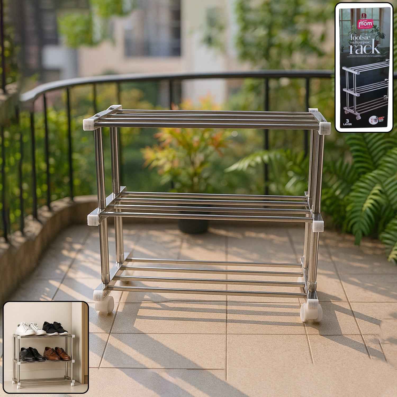 Supermom Stainless Steel Multipurpose Shoe  Storage Rack - (1 Pc)