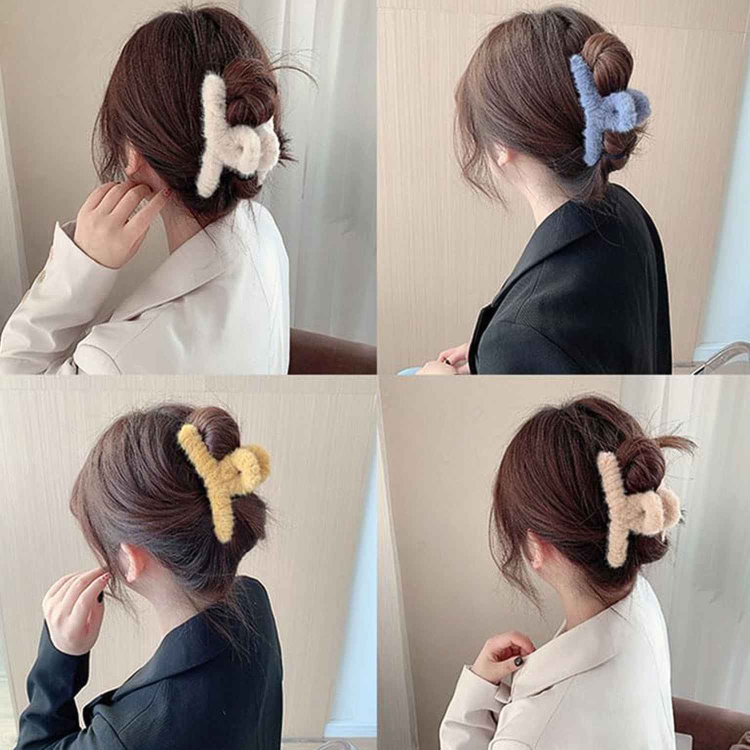 Premium Soft Fur Coated Hair Clutcher Clip Set (12 Pc)