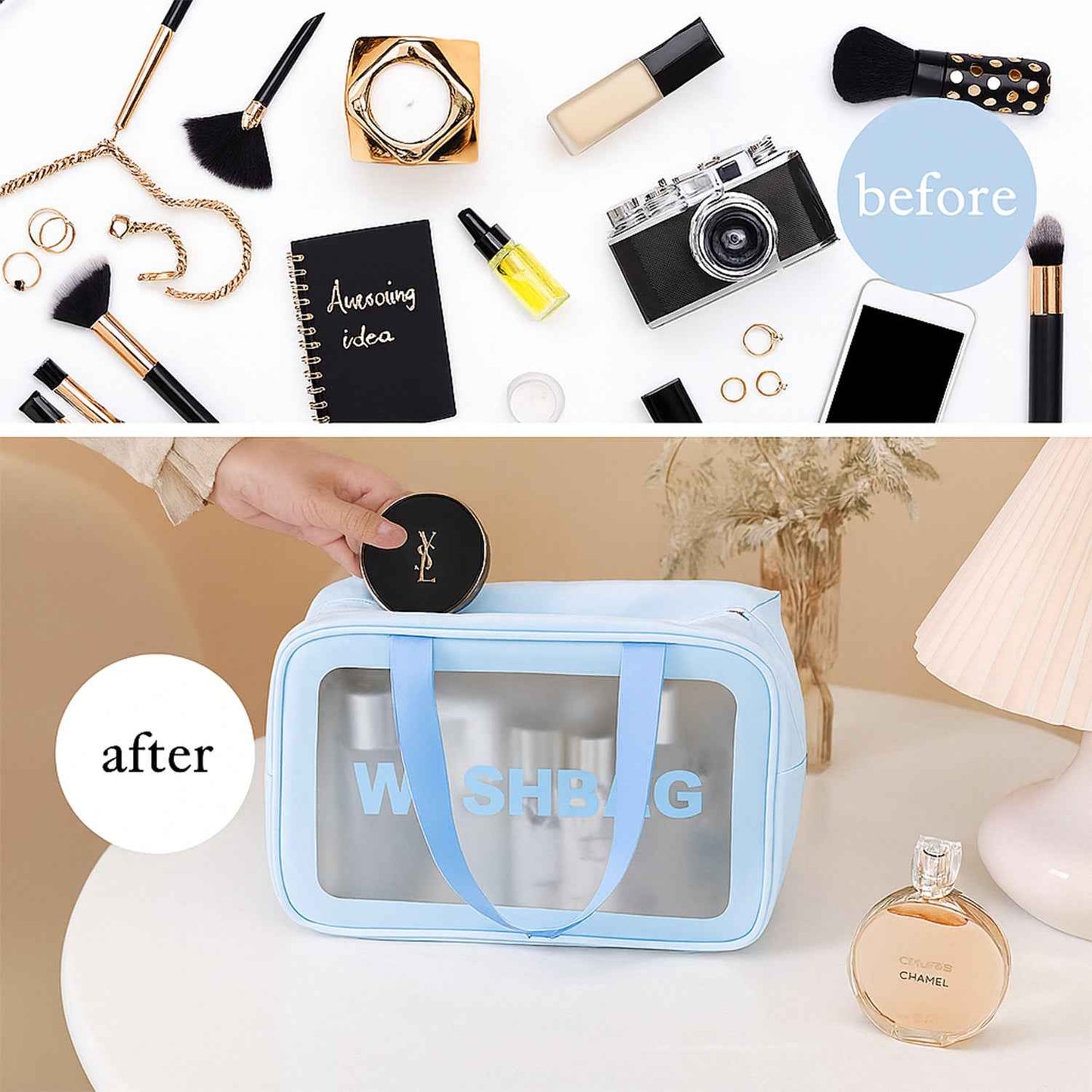 3-in-1 Waterproof Transparent Travel Toiletry Bag Set