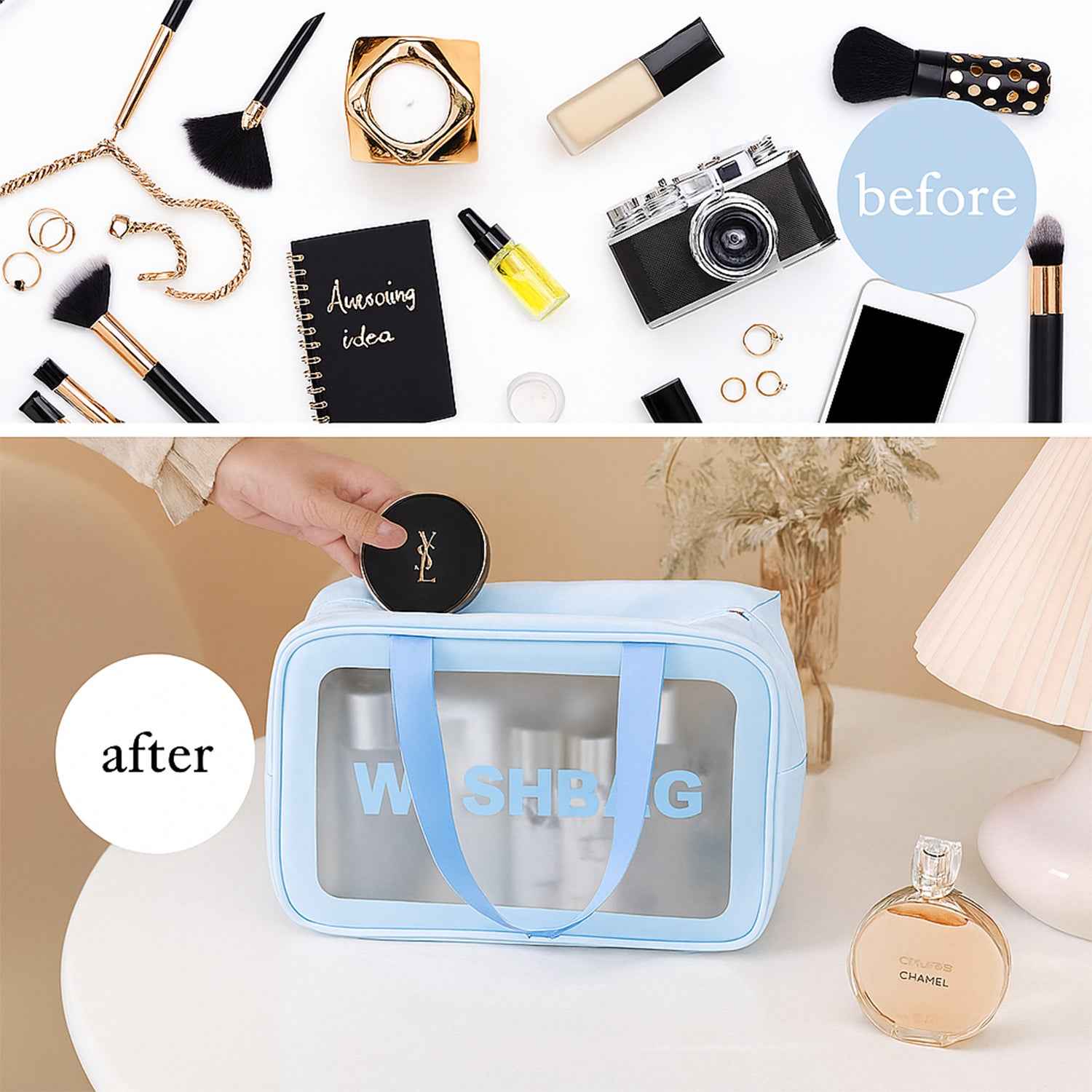3-in-1 Waterproof Transparent Travel Toiletry Bag Set