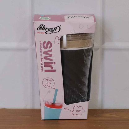 Swirl Design Drinking Tumbler Cup With Lid And Straw (1 Pc)