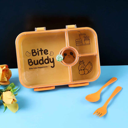 Bite Buddy 4 Compartment Leak Resistant Plastic Lunch Box With Spoon Fork - BeSh Deals®