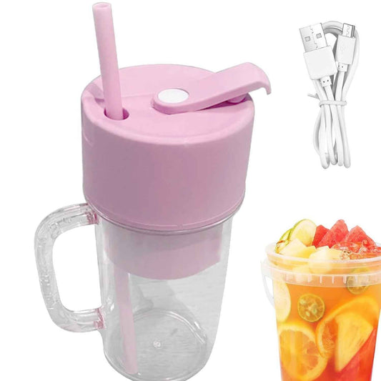 2 In1 Portable Crusher Juicer With Handle Straw For Smoothie Sipper USB Rechargeable (340 Ml) 6 Stainless Steel Blades Compact Juicer Mixer Juicer Portable Fresh Juice Blender Portable Electric Juicer ( 340 Ml ) - BeSh Deals®