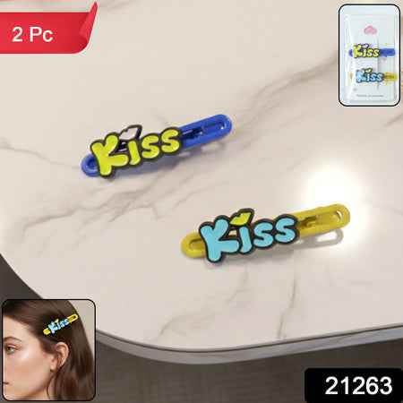 Cute Kiss Text Hair Clip Set (2 Pc)