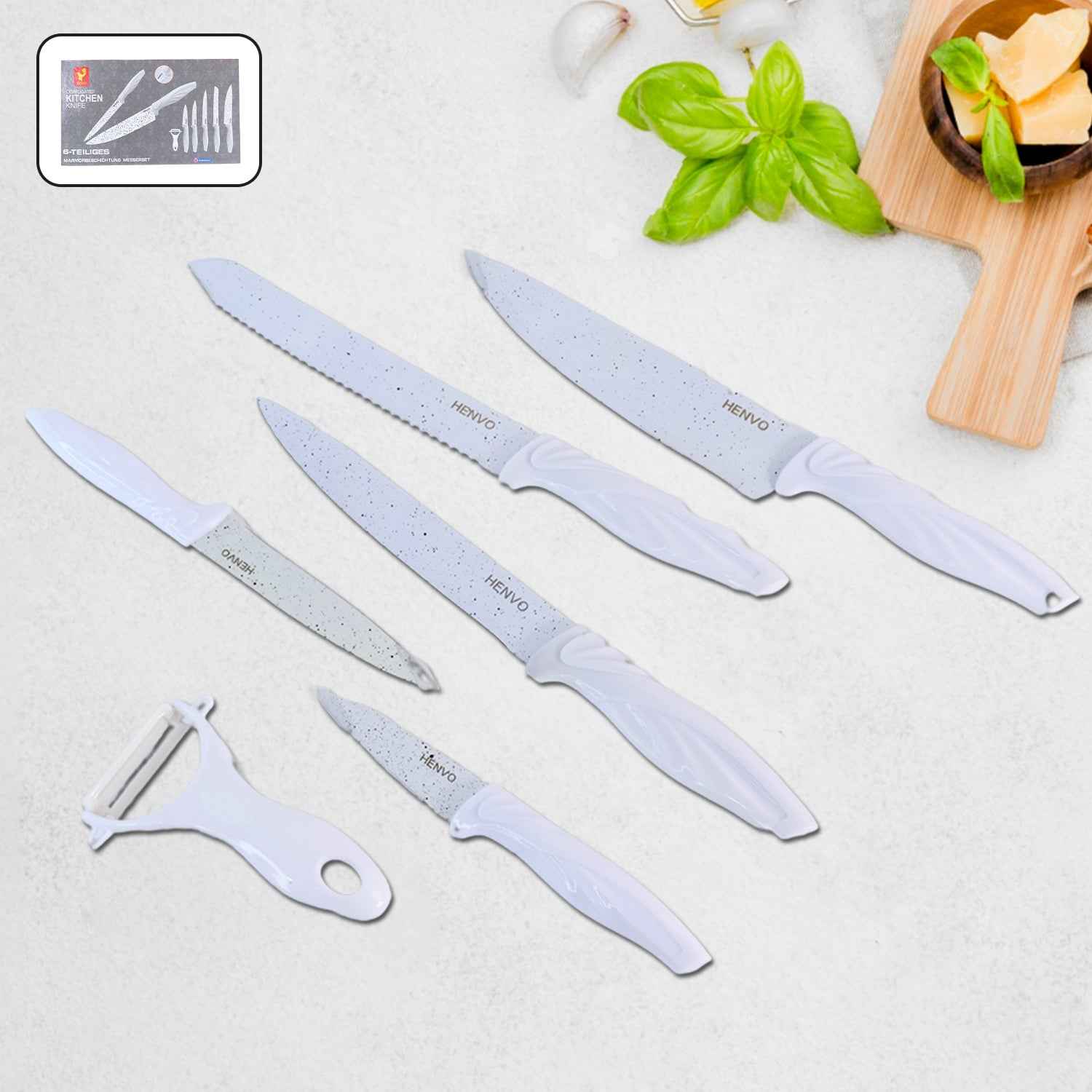 Marble Coated Stainless Steel Kitchen Knife Set (6 Pc)