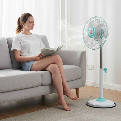 12v Dc Hybrid Pedestal Table Fan With Plug And Play Iec C13 Power Cable