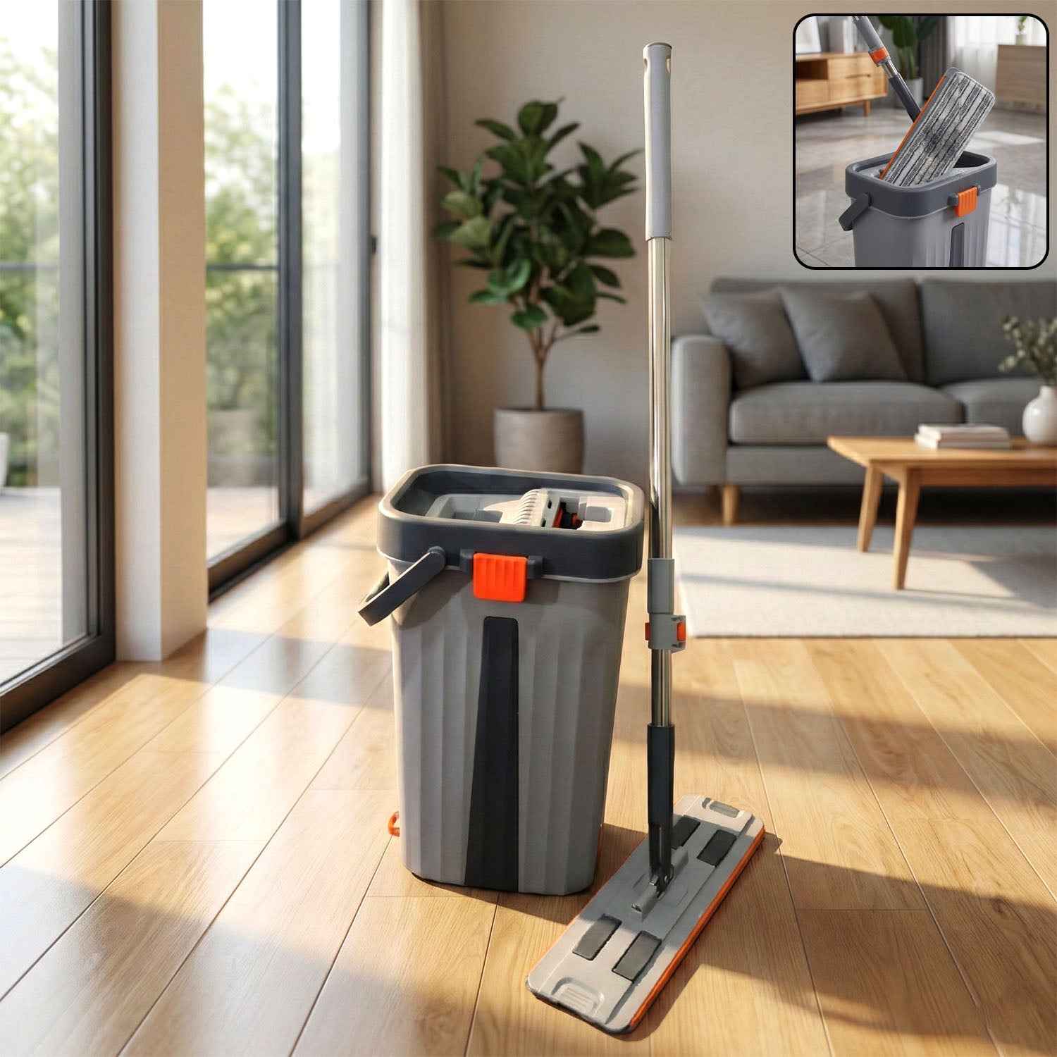 Big Size Flat Mop With Bucket Set (1 Set)