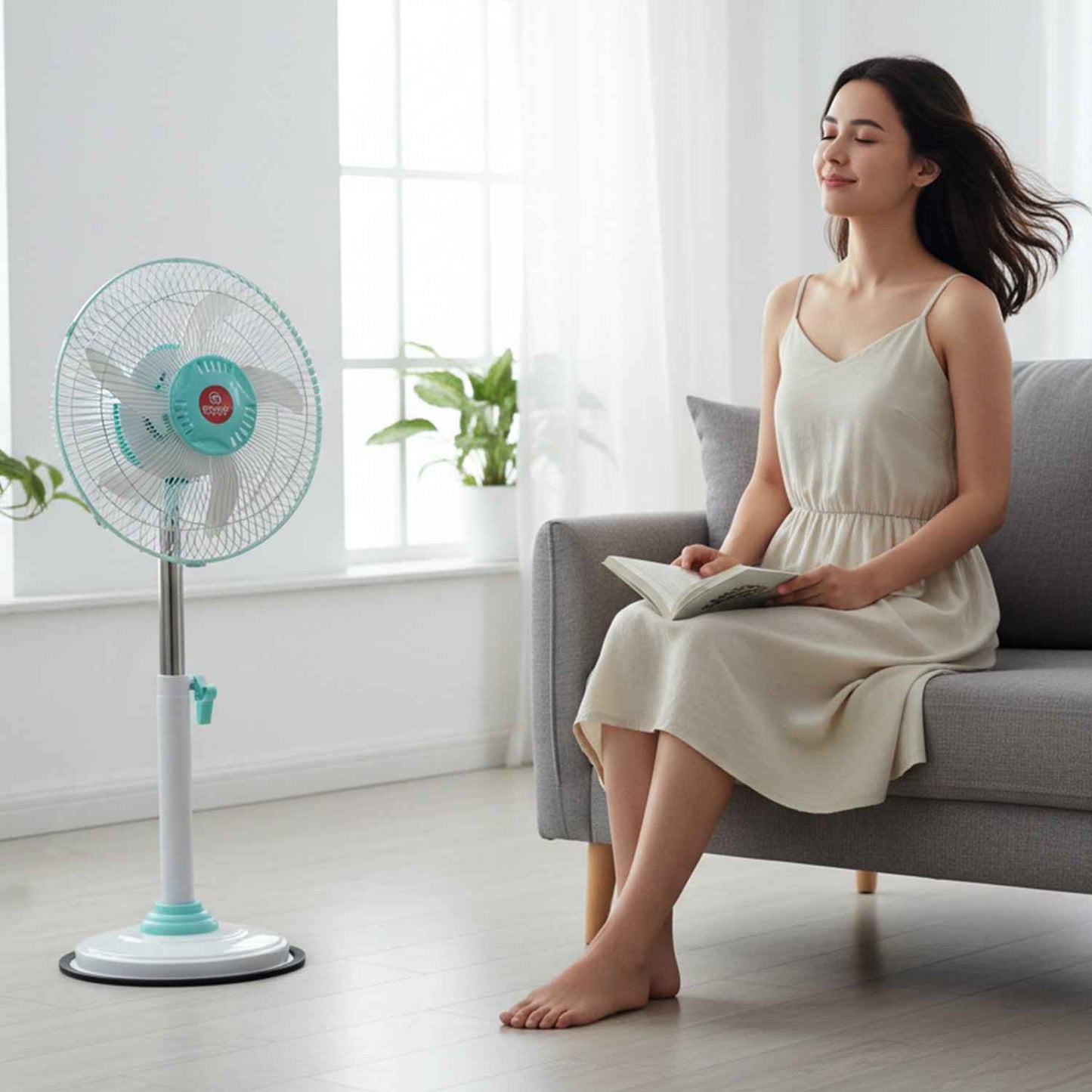 12v Dc Hybrid Pedestal Table Fan With Plug And Play Iec C13 Power Cable