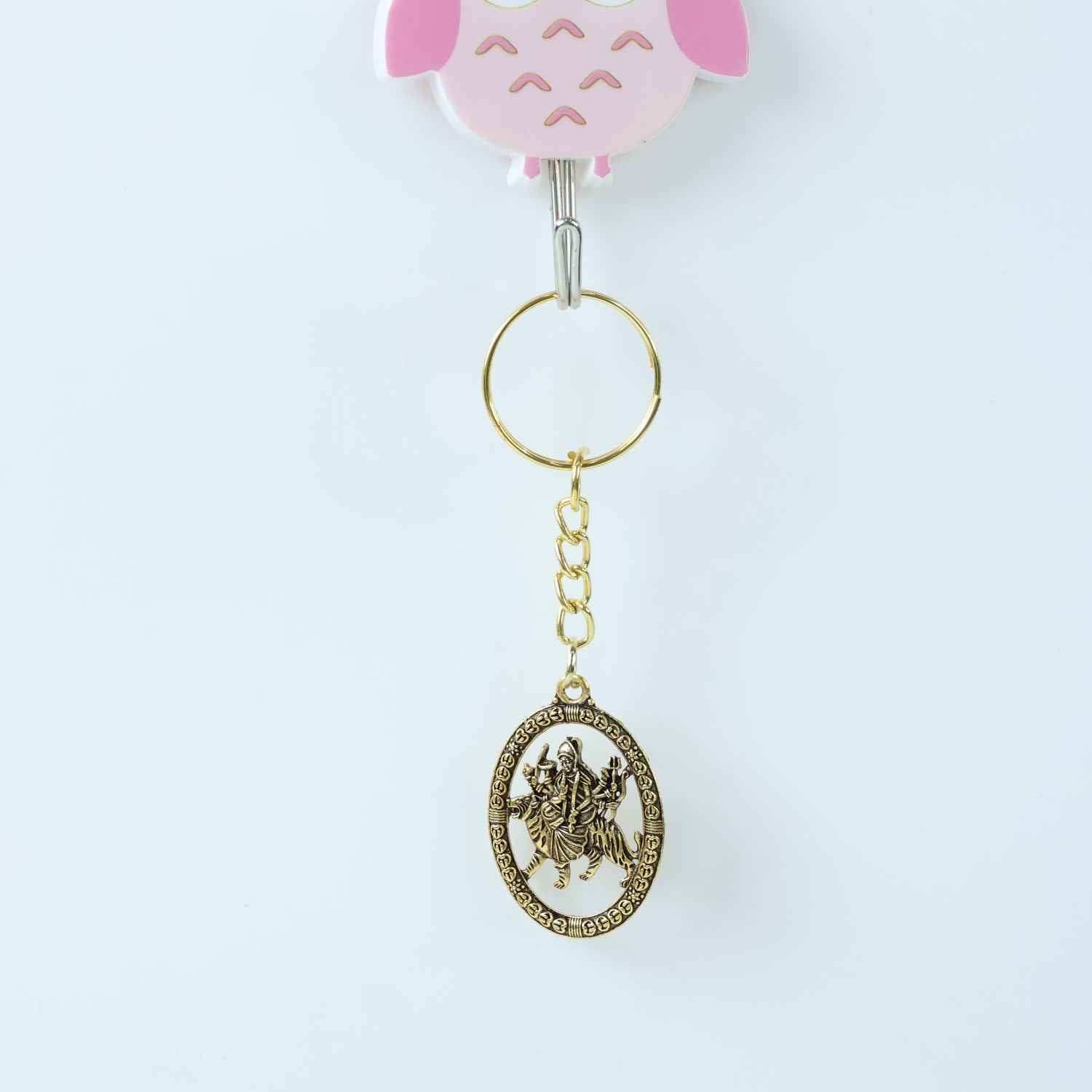 Maa Durga Oval Frame Golden Keychain (1 Pc)