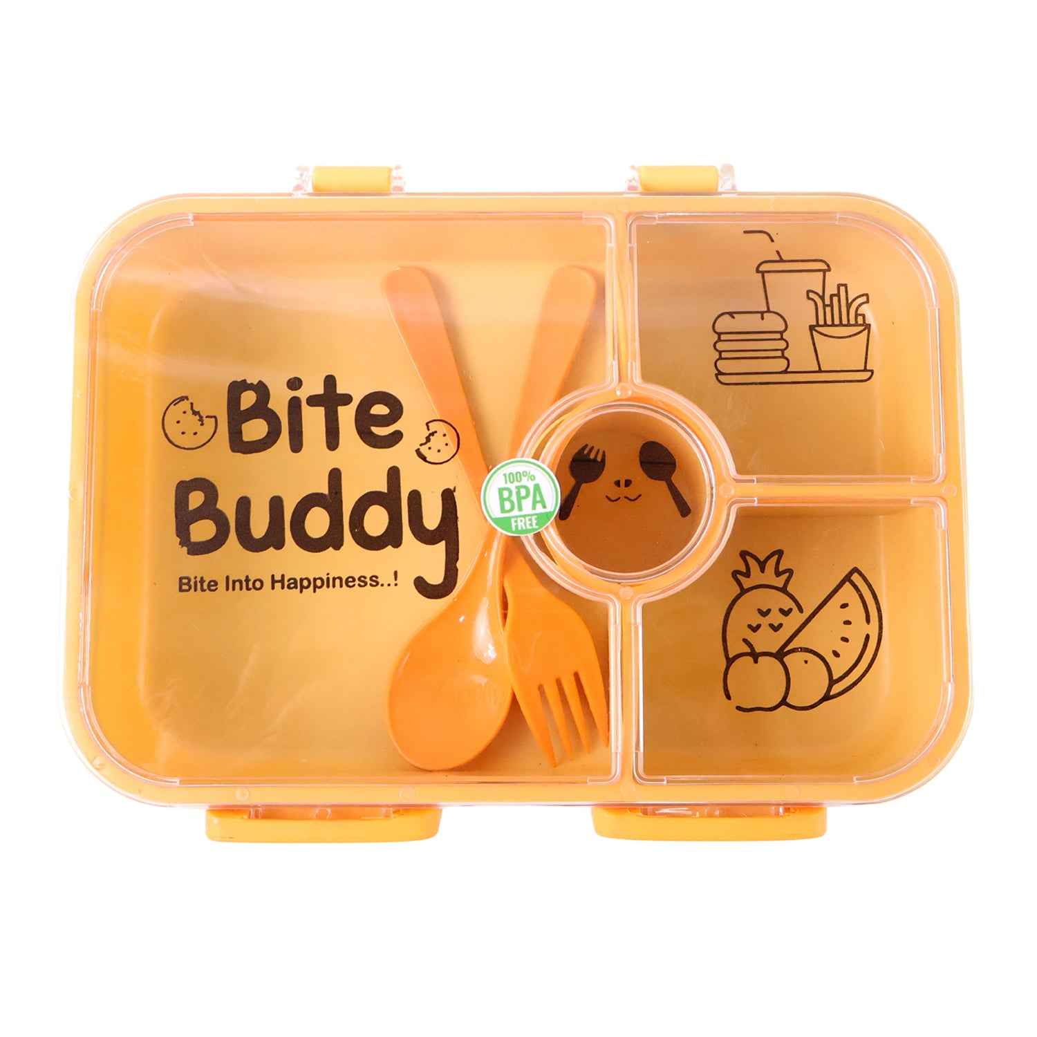 Bite Buddy 4 Compartment Leak Resistant Plastic Lunch Box With Spoon Fork - BeSh Deals®