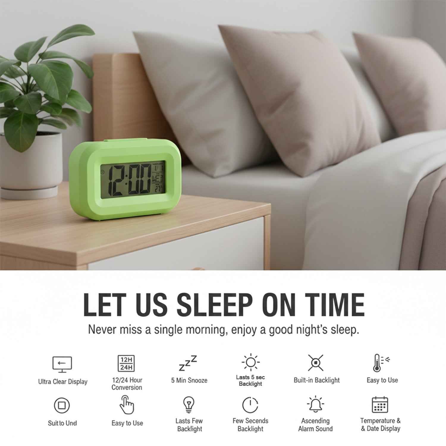 Digital Alarm Clock With Clear Display (1 Pc)
