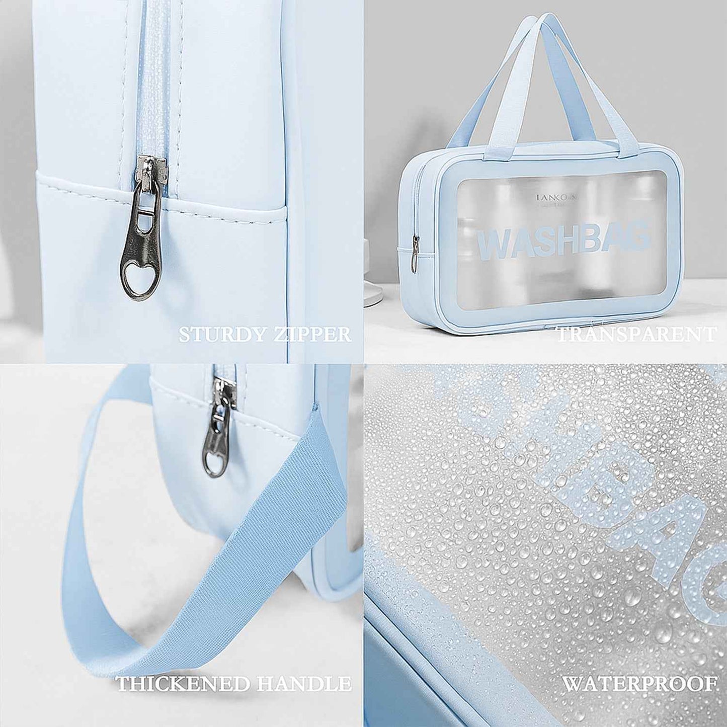 3-in-1 Waterproof Transparent Travel Toiletry Bag Set