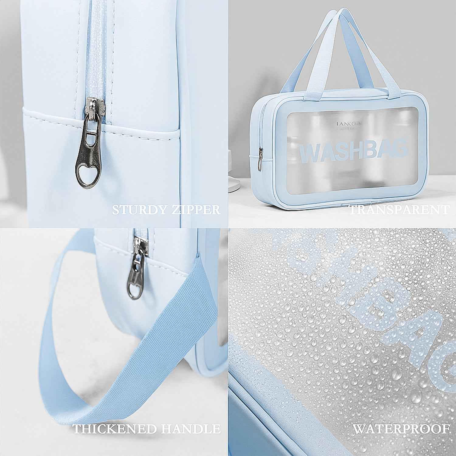 3-in-1 Waterproof Transparent Travel Toiletry Bag Set