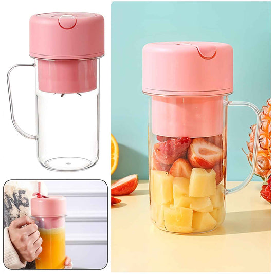 Portable Crusher Juicer With Handle  Straw Usb Rechargeable 6 Blades (420 Ml)