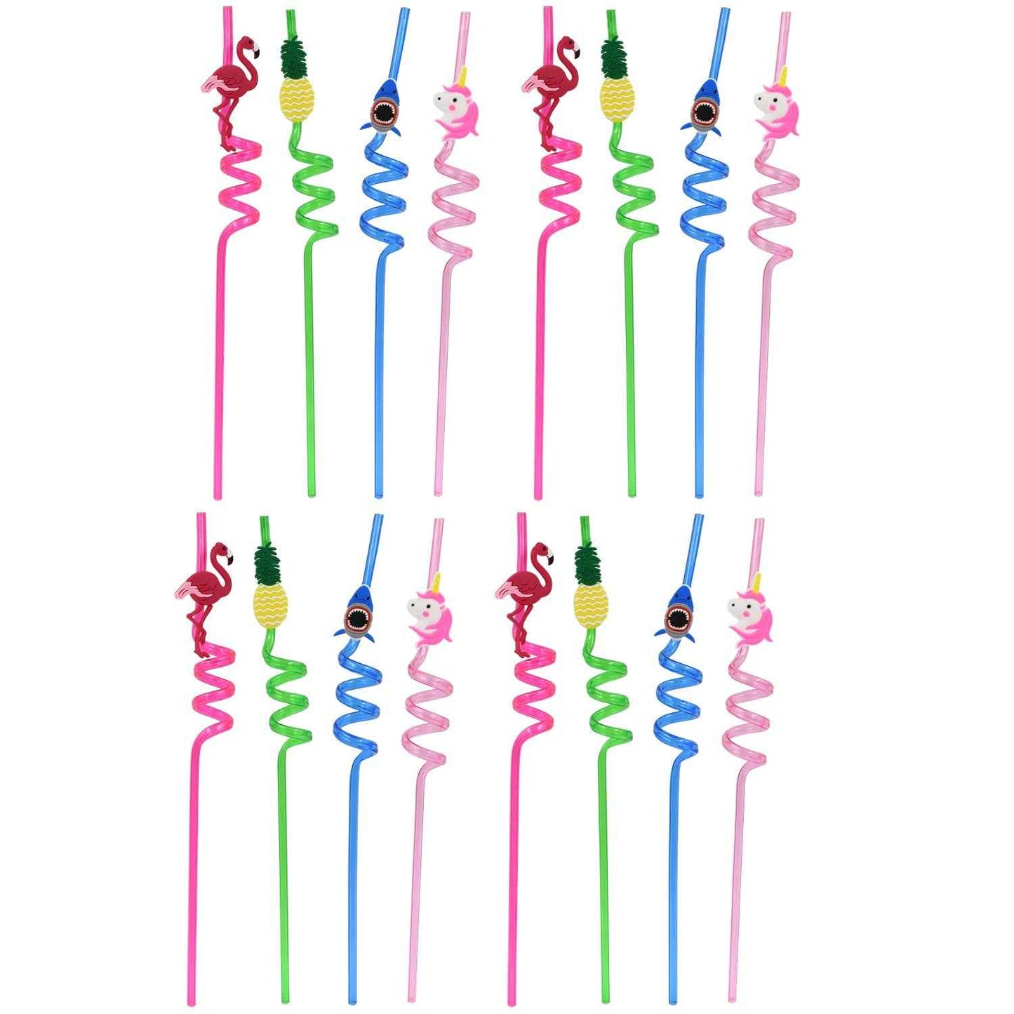 Childrens Plastic Straws Reusable Plastic Straws (12 Pcs Set  Mix Design)