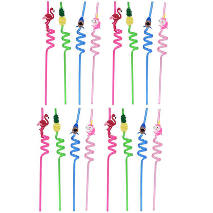 Childrens Plastic Straws Reusable Plastic Straws (12 Pcs Set  Mix Design)