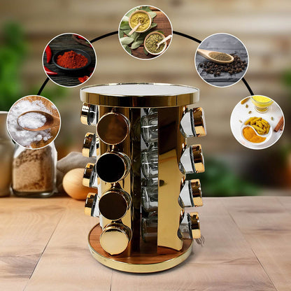 10009 Led Spice Rack Organizer Rotating Spice Rack With Free 16 Seasoning Jars Revolving Tower Organizer Stainless Steel For Kitchen Storage (Golden  16 Pc  Moq - 6 Pc) - Best Deals at BeSh Deals®