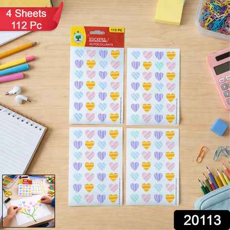 Colorful Heart Shape Decorative Sticker Set (4 Sheets 112 Pc)