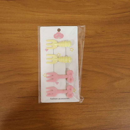 Cute Mini Fork Shaped Hair Clips Set For Girls And Women (4 Pc)