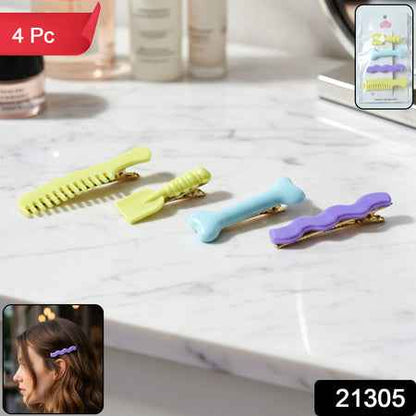 Decorative Alligator Hair Clips Set For Girls  Women  Cute Styling Pins (4 Pc)
