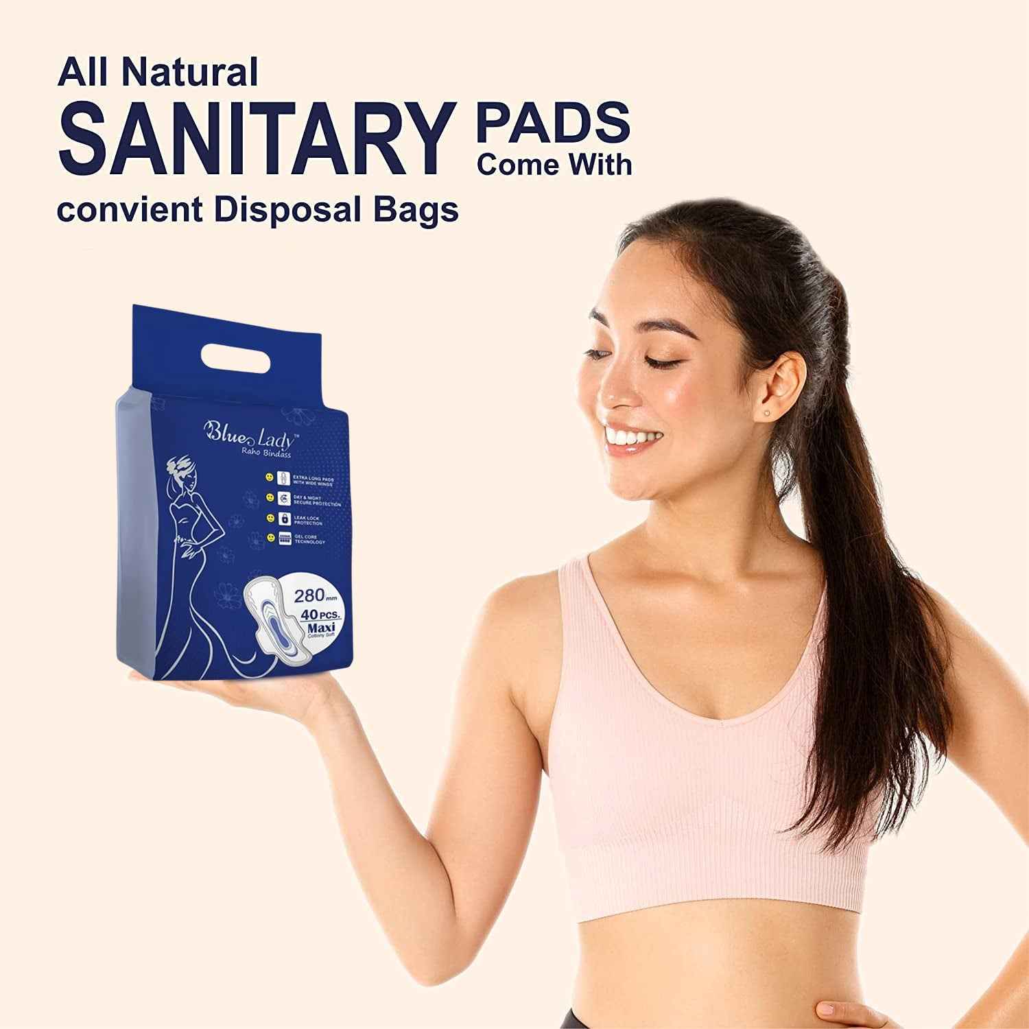 Blue Lady Extra Long Pads With Wides Wings Sanitary Pads  280 Mm 40-pack
